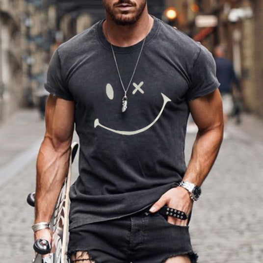 Short-sleeved round neck ordinary smiley slim-fit youth gray T-shirt