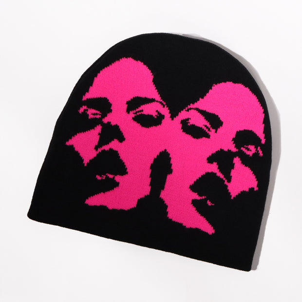 Double Face Woman Pattern Knitted Hat