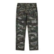 High street camouflage destruction design overalls street hole old washed loose straight denim trousers tide