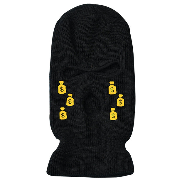 Tears of money embroidered three-hole hat warm ski mask