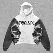 Skull Colorblock Print Vintage Hoodie