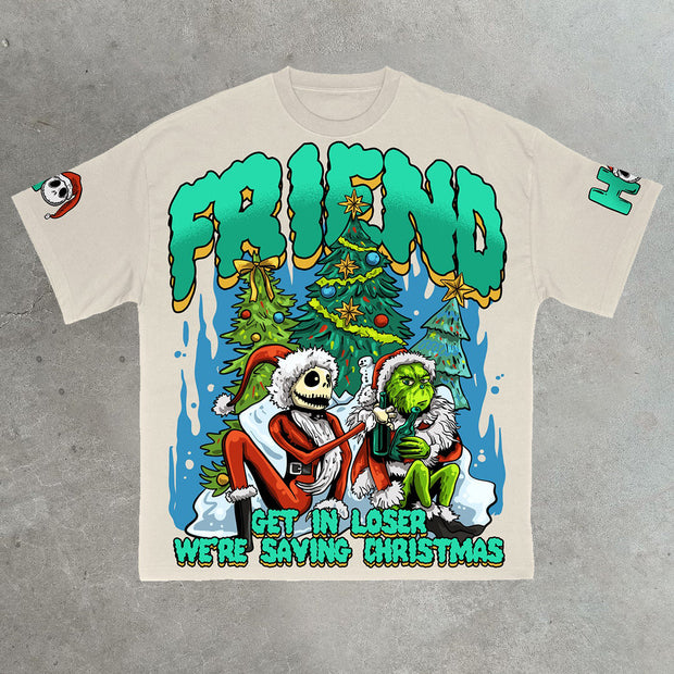 Christmas monsters printed casual street cotton T-shirt