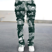 Vintage Green Butterfly Street Flare Pants