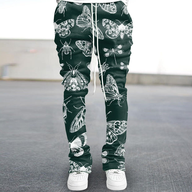Vintage Green Butterfly Street Flare Pants