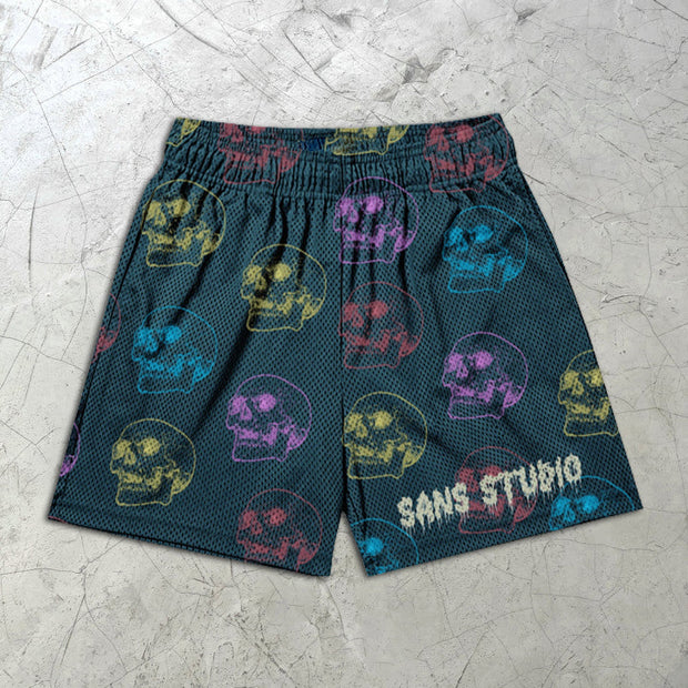 Skull Print Elastic Shorts