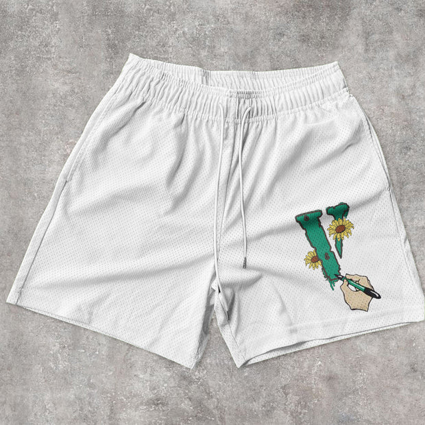 Retro fashion print hip-hop mesh shorts