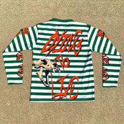 Fashion stripe print personality street long-sleeved T-shirt