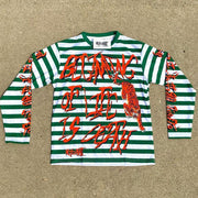 Fashion stripe print personality street long-sleeved T-shirt