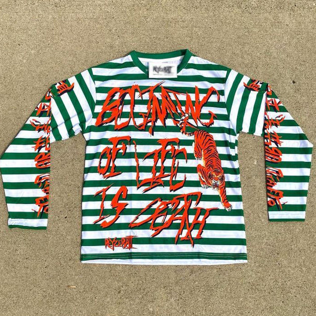 Fashion stripe print personality street long-sleeved T-shirt