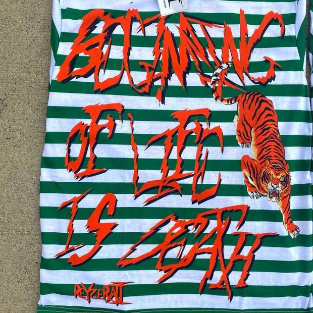 Fashion stripe print personality street long-sleeved T-shirt