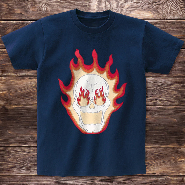 Personalized flame skull print T-shirt