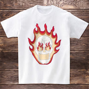 Personalized flame skull print T-shirt