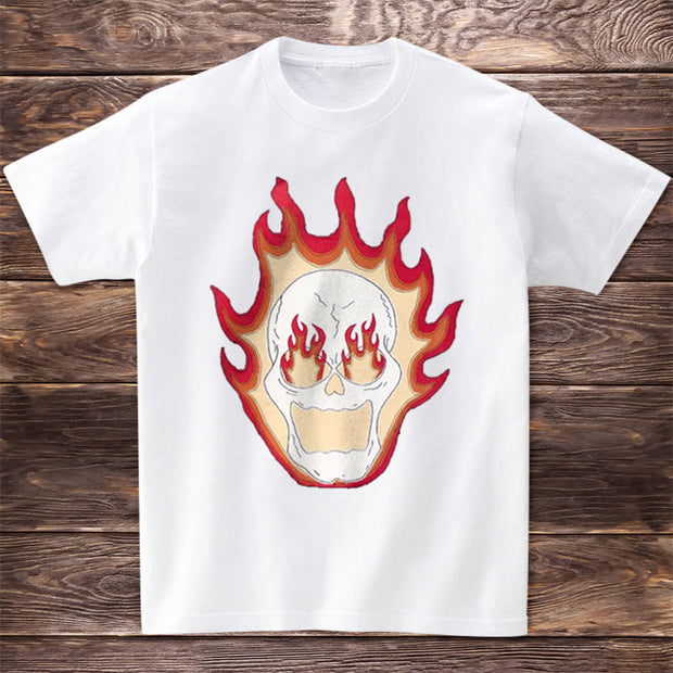 Personalized flame skull print T-shirt