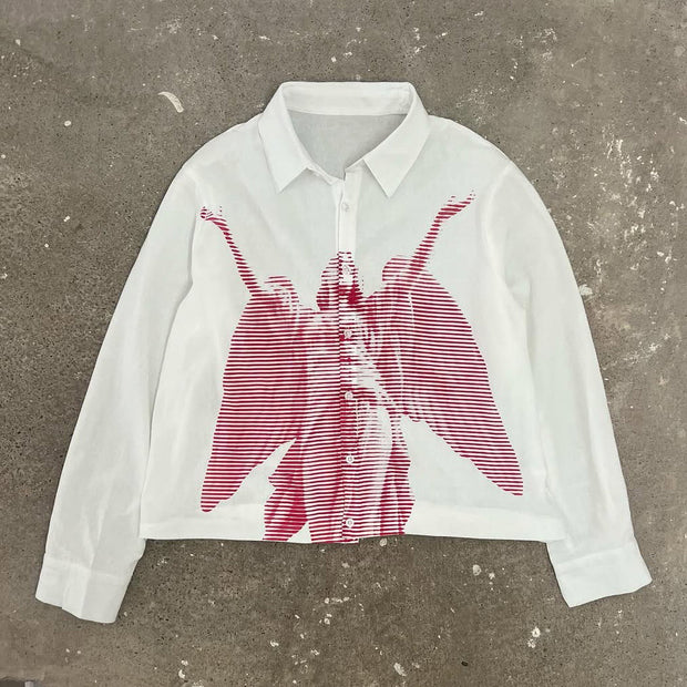 Casual Angel Print Button Long Sleeve Shirt