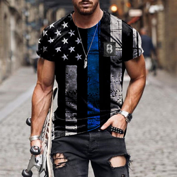 Fashion T-shirt new blue flag print T-shirt
