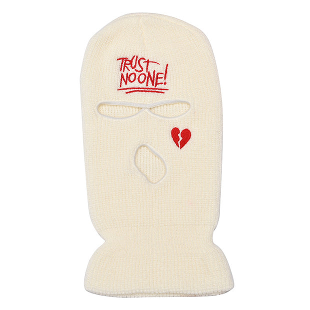 Sunscreen warm ear protection wool hat ski windproof mask embroidered three-hole knitted hat