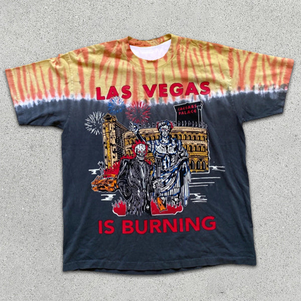 Skull graphic print tie-dye short-sleeve T-shirt