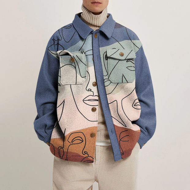 Fashion retro print lapel contrast coat