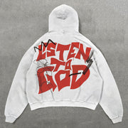 Listen To God Print Long Sleeve Hoodies