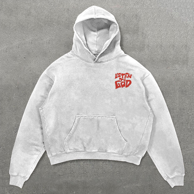 Listen To God Print Long Sleeve Hoodies