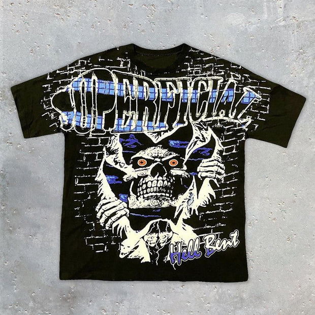 Street style skull print T-shirt