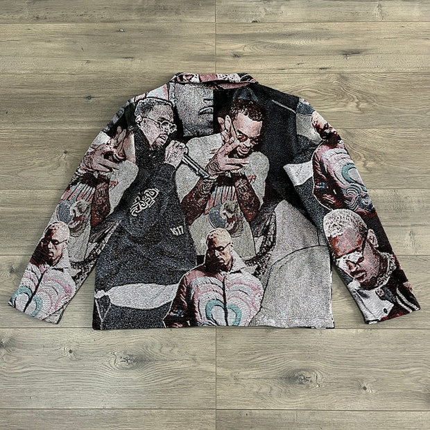 Hippie Character Print Long Sleeve Zipped Jacket