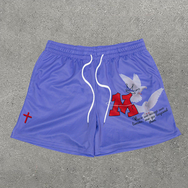 Dove Of Peace Letters Print Mesh Shorts