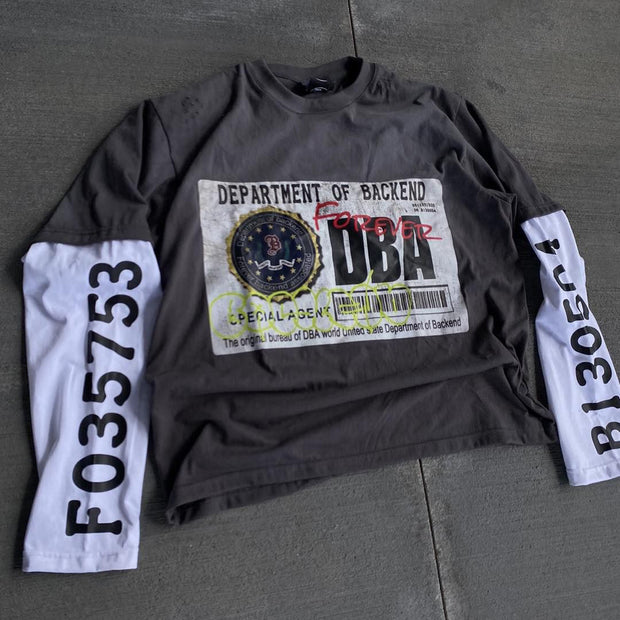 Fashion Letter Digital Print Long Sleeve False Two T-Shirt