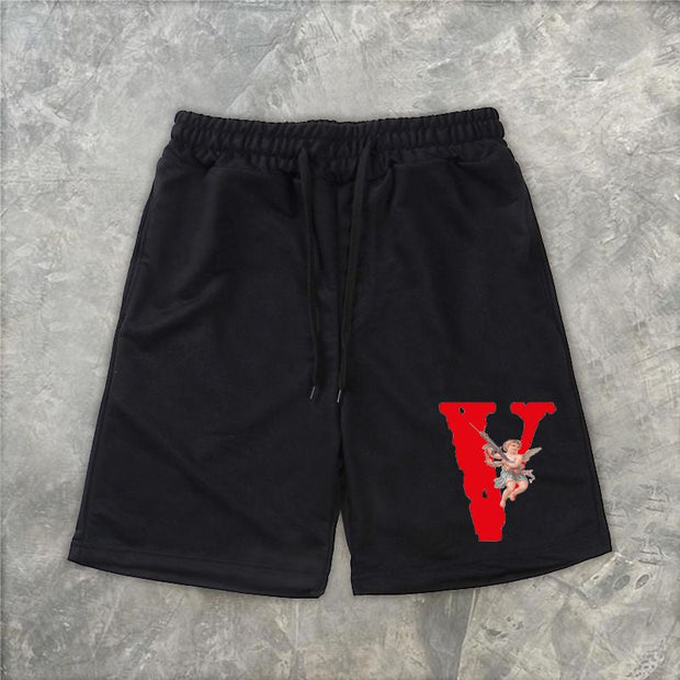 Personalized printed casual elastic waist shorts