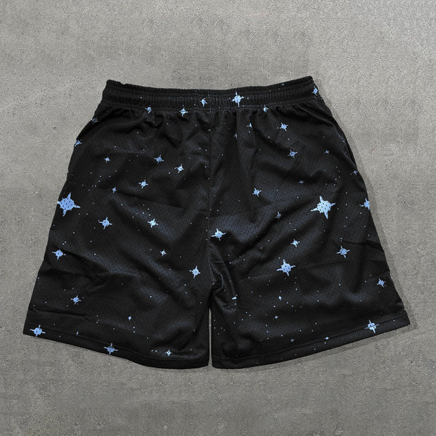 Saint Death Print Mesh Drawstring Shorts