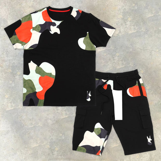 Fashionable and casual colorblock print short-sleeved shorts suit