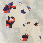 Fashionable and casual colorblock print short-sleeved shorts suit