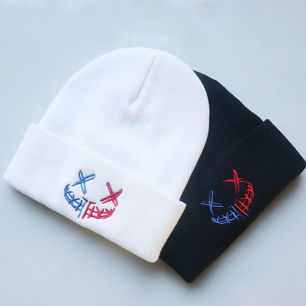 Funny smiley embroidered knitted hats for boys and girls