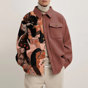 Fashion stitching print contrast lapel jacket jacket