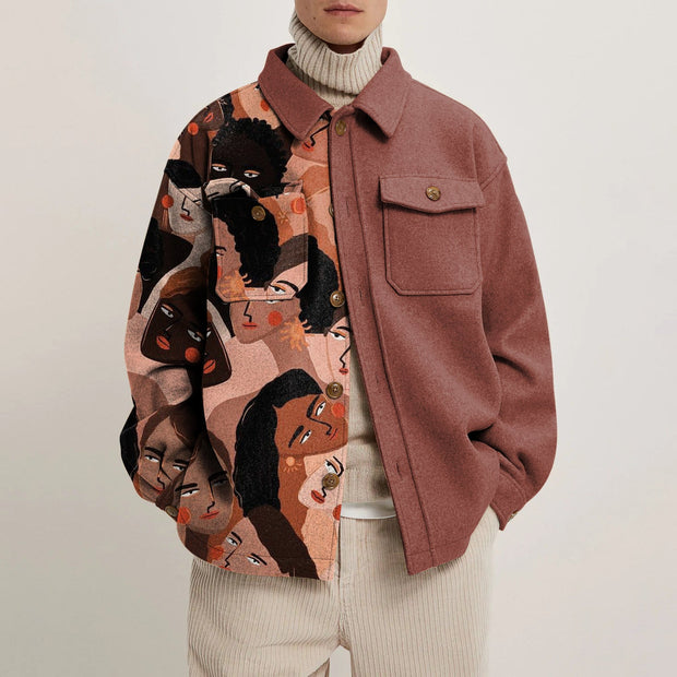 Fashion stitching print contrast lapel jacket jacket