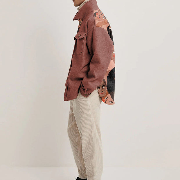 Fashion stitching print contrast lapel jacket jacket