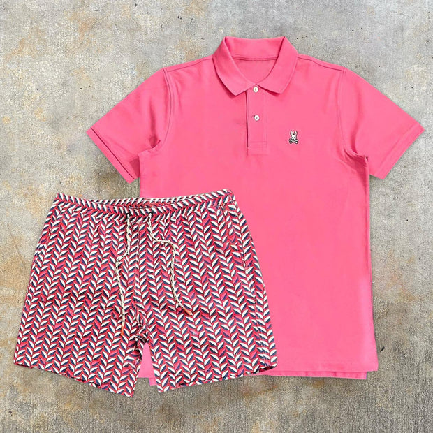 Fashion Polo Collar Casual Short Sleeve Shorts Set