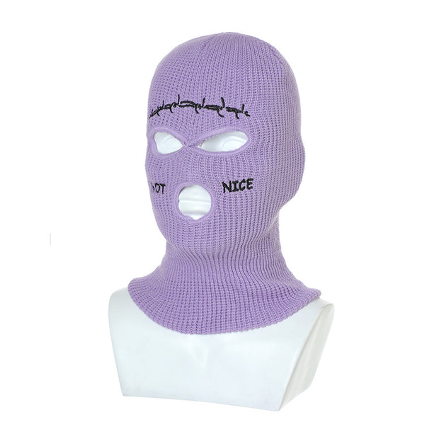 Embroidered Ski Three Hole Knit Hat Ski Warm Ear Guard Head Cover