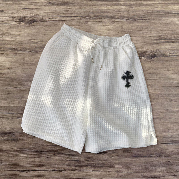 Waffle cross print street shorts