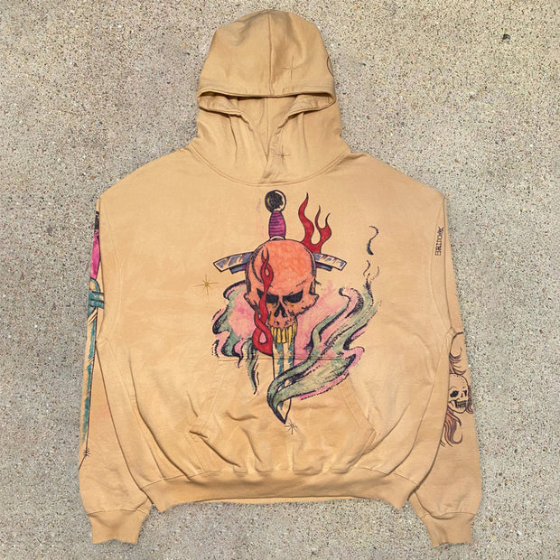 Street style personality men's skull print hoodie