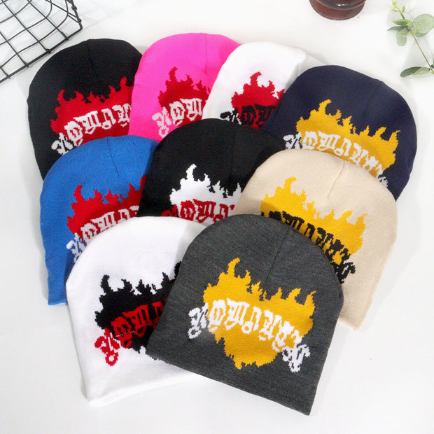Trendy pullover love flame jacquard knitted hat