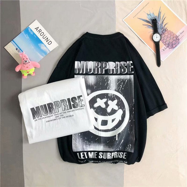 Creative graffiti clown smiley face solid color printed short-sleeved T-shirt