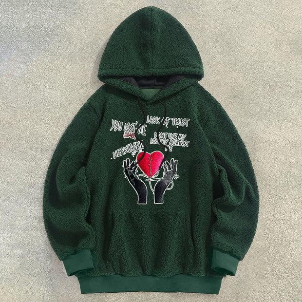 Vintage Print Casual Fleece Hoodies