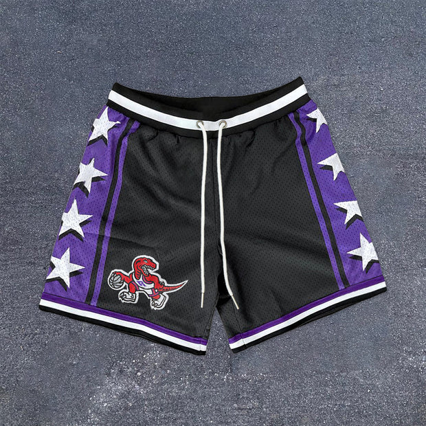 Trendy retro print street mesh shorts