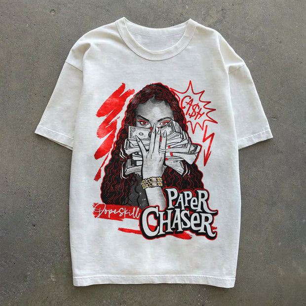 Retro print fashion casual short-sleeved T-shirt