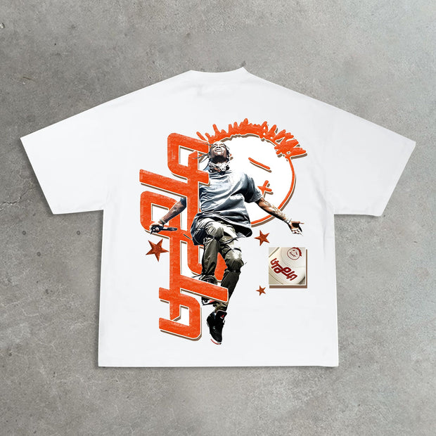 Rock and roll print casual street T-shirt