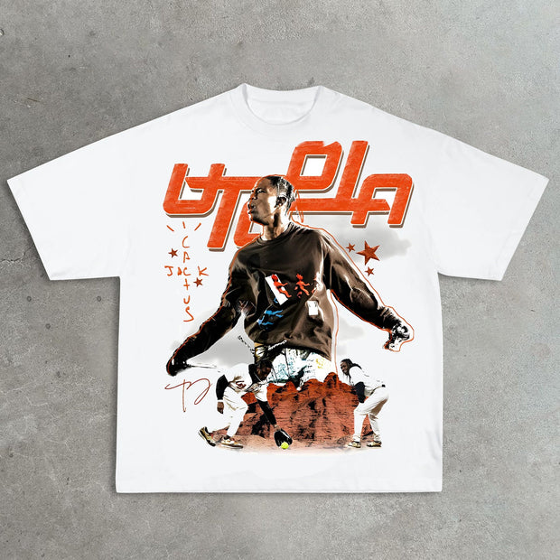 Rock and roll print casual street T-shirt