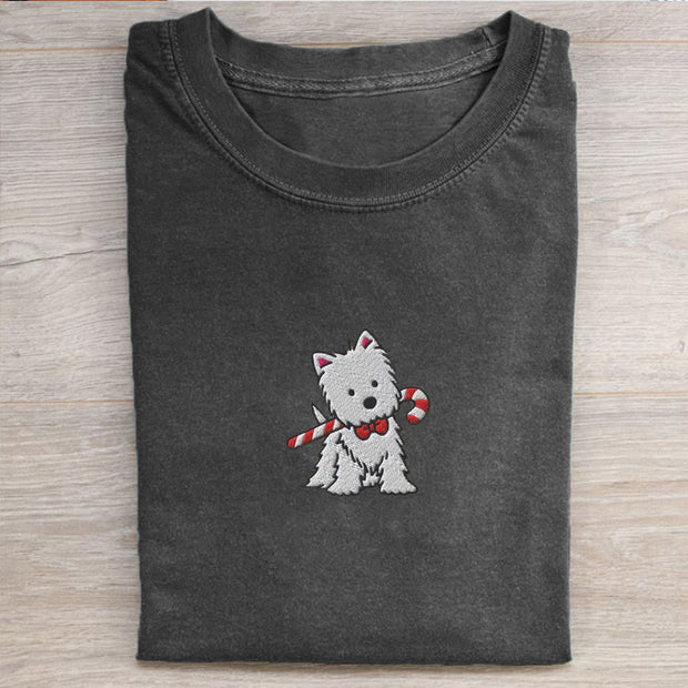 Embroidered Christmas Lights Dog T-shirt