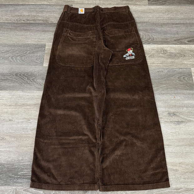Embroidered solid corduroy trousers
