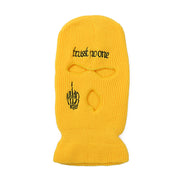 Embroidered warm letter wool hat outdoor windproof hip-hop mask head cover three-hole knitted hat